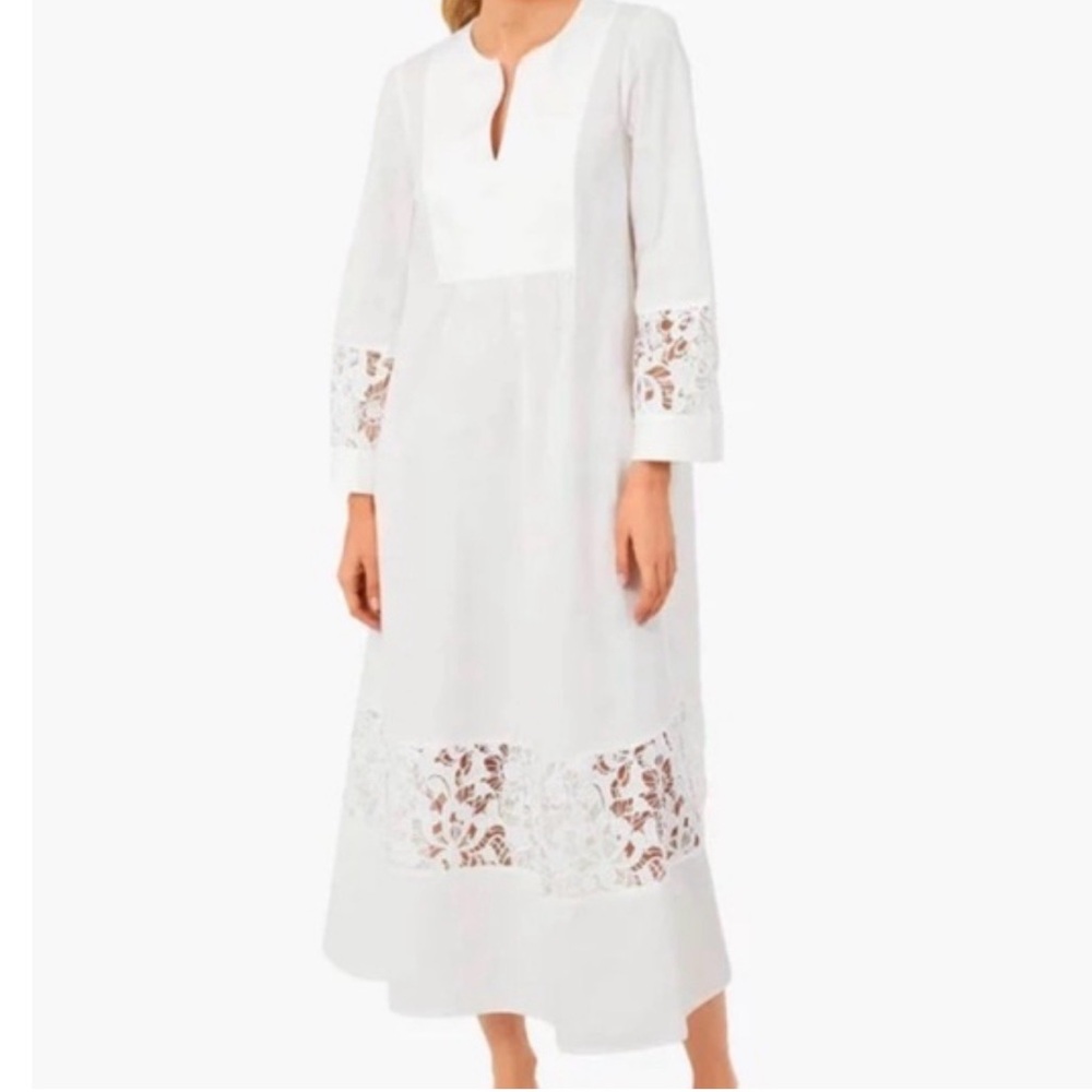 Tuckernuck Classic White Blouse Dress with Lace sleeves and lace at the bott